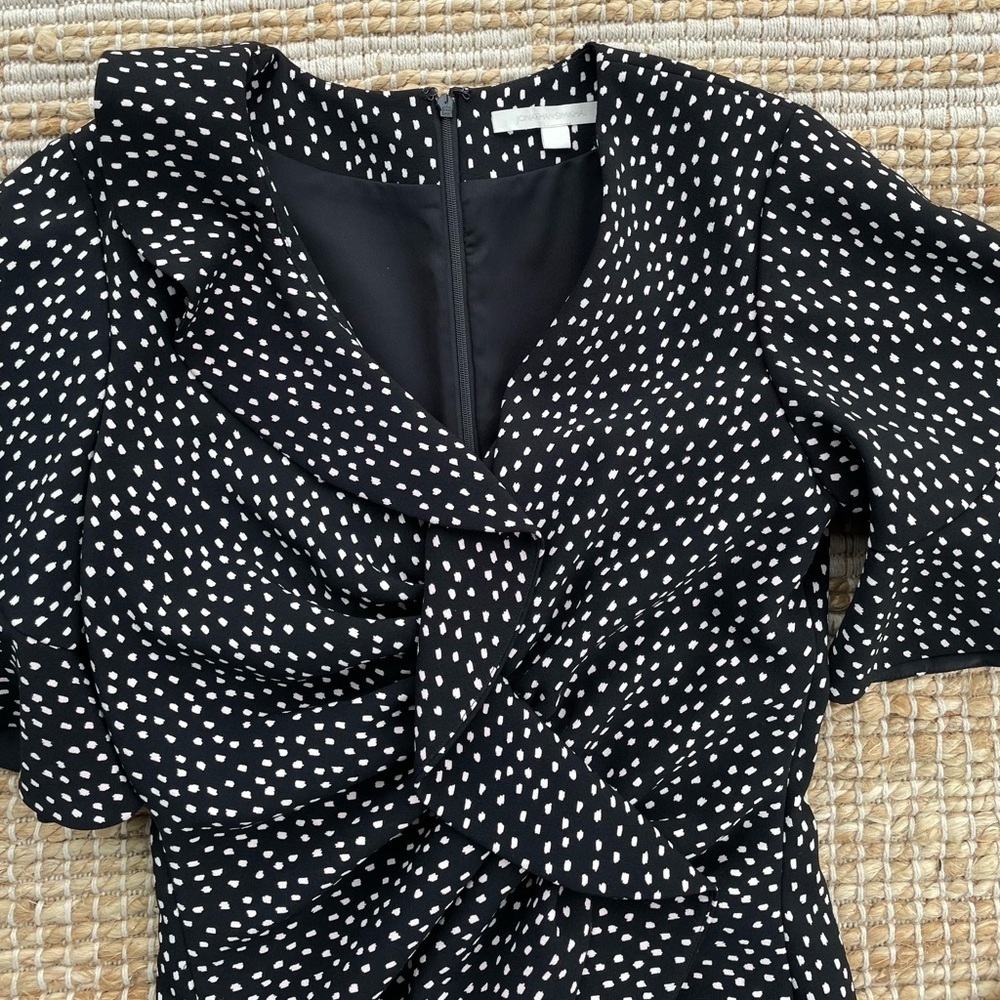 Jonathan Simkhai Black White Dot Twist Front Mini Dress 6 Lined Flutter Sleeve - Picture 3 of 7